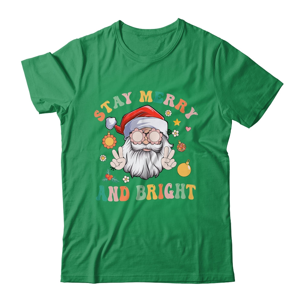 Retro Groovy Stay Merry Bright Christmas Cute Santa Claus Shirt & Sweatshirt | siriusteestore