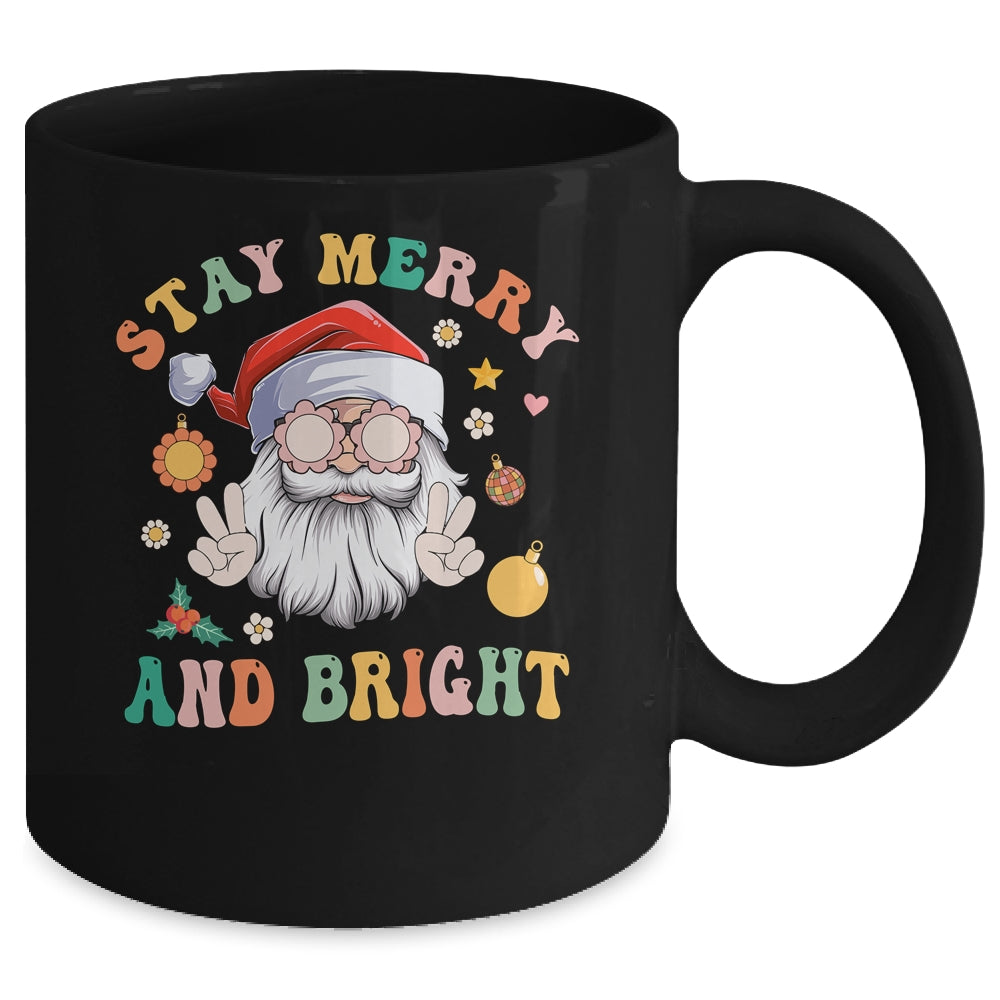 Retro Groovy Stay Merry Bright Christmas Cute Santa Claus Mug | siriusteestore