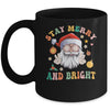 Retro Groovy Stay Merry Bright Christmas Cute Santa Claus Mug | siriusteestore