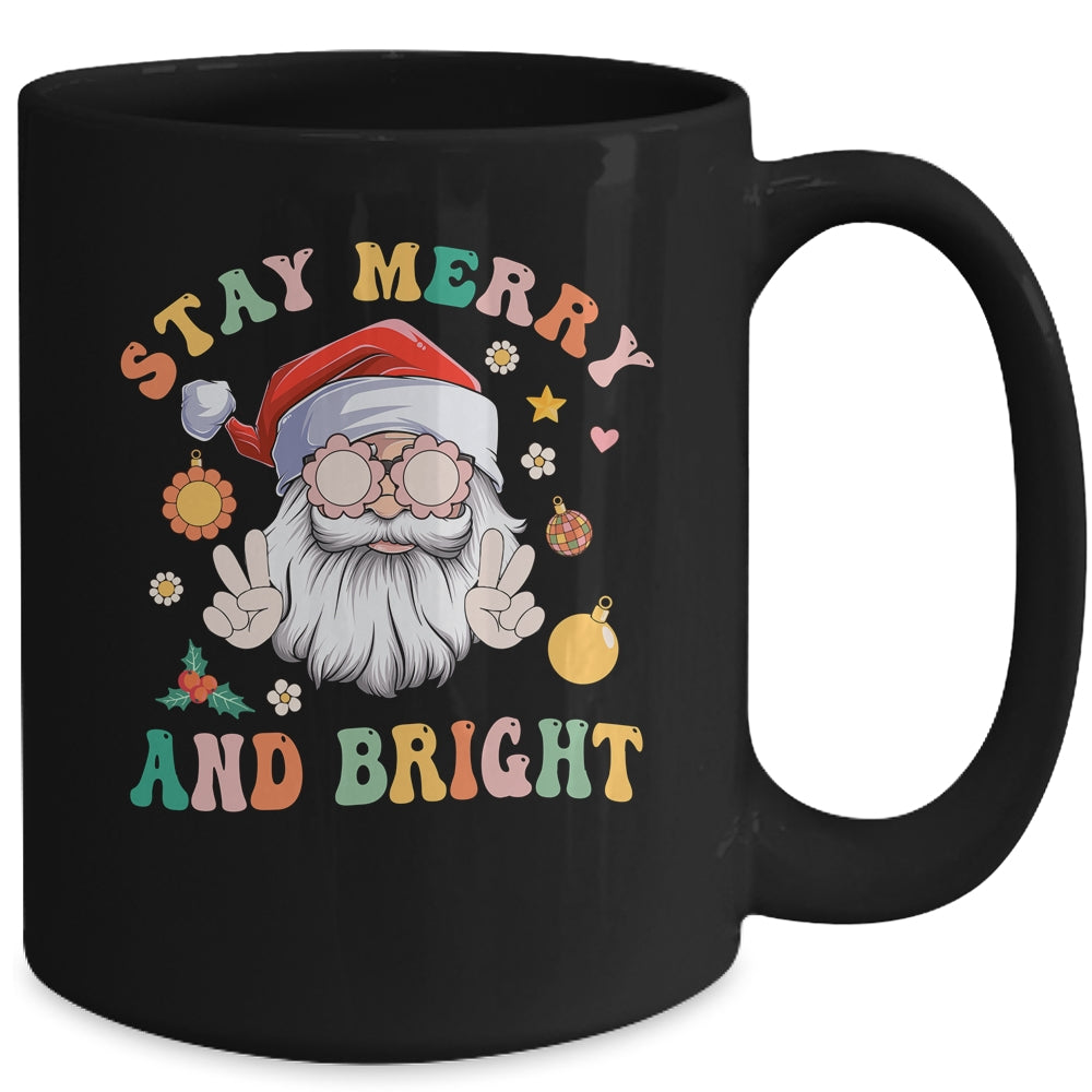 Retro Groovy Stay Merry Bright Christmas Cute Santa Claus Mug | siriusteestore
