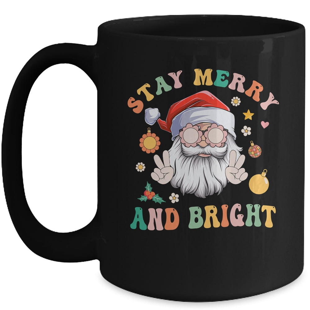 Retro Groovy Stay Merry Bright Christmas Cute Santa Claus Mug | siriusteestore