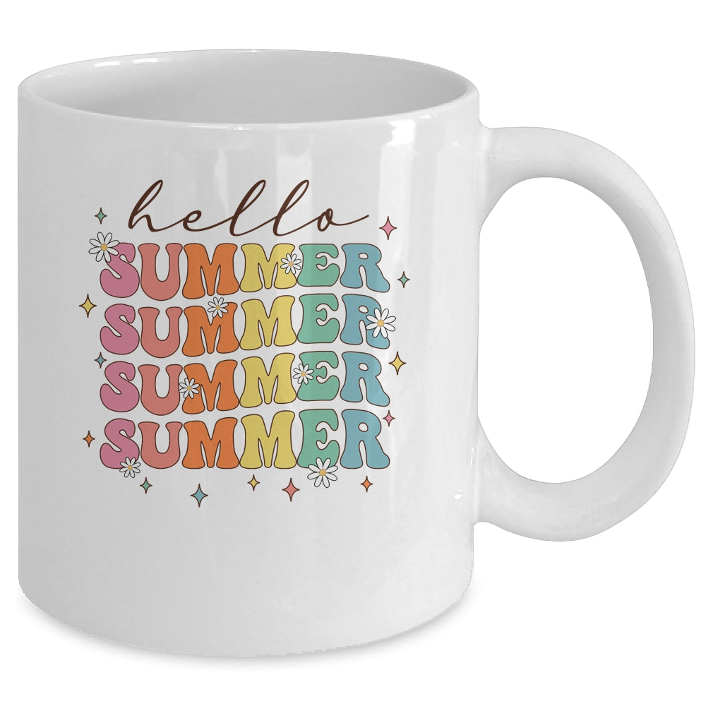 Retro Groovy Summer Women Girls Kids Hello Summer Vacation Mug | siriusteestore