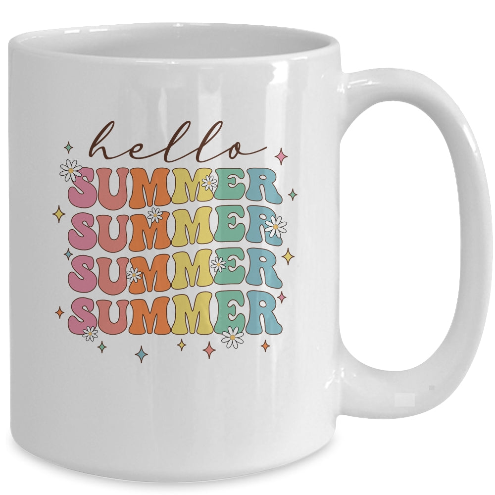 Retro Groovy Summer Women Girls Kids Hello Summer Vacation Mug | siriusteestore