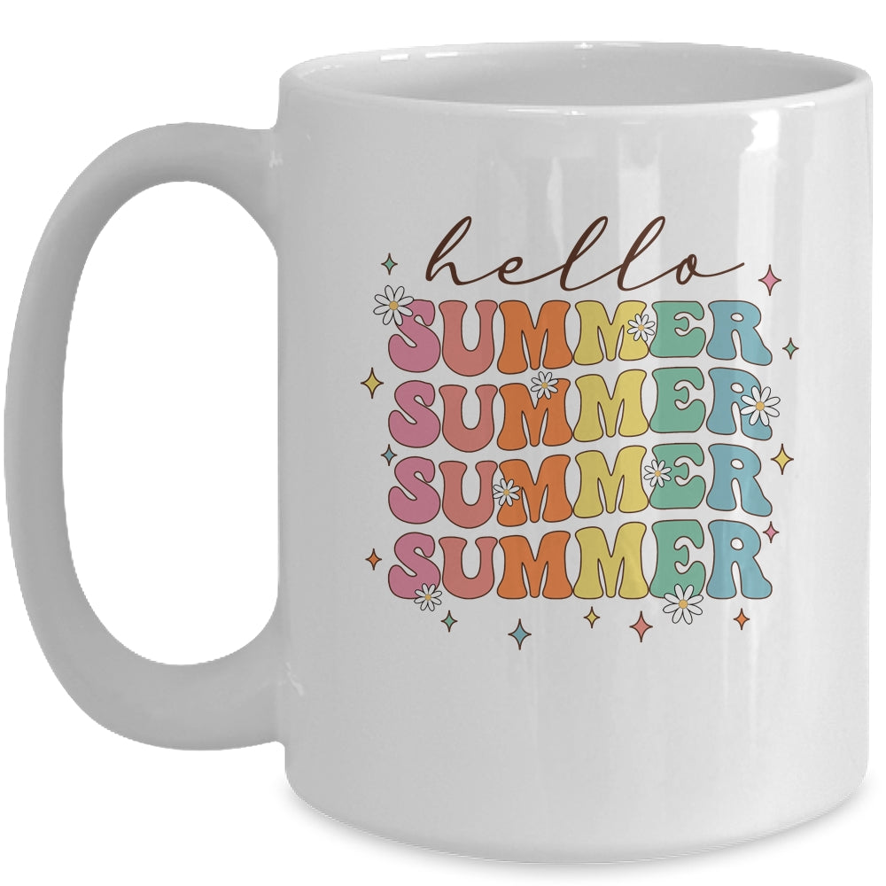 Retro Groovy Summer Women Girls Kids Hello Summer Vacation Mug | siriusteestore