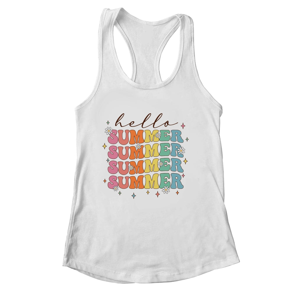 Retro Groovy Summer Women Girls Kids Hello Summer Vacation Shirt & Tank Top | siriusteestore