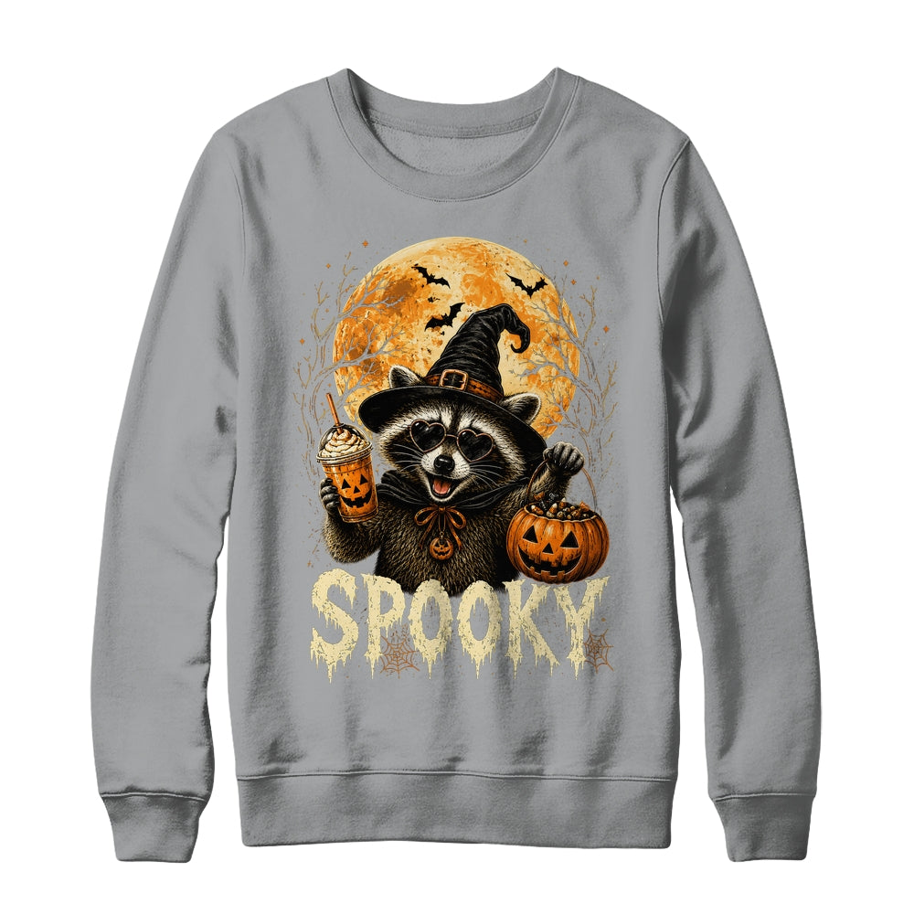 Retro Halloween Raccoon Witch Hat Funny Spooky Season Humor Shirt & Sweatshirt | siriusteestore