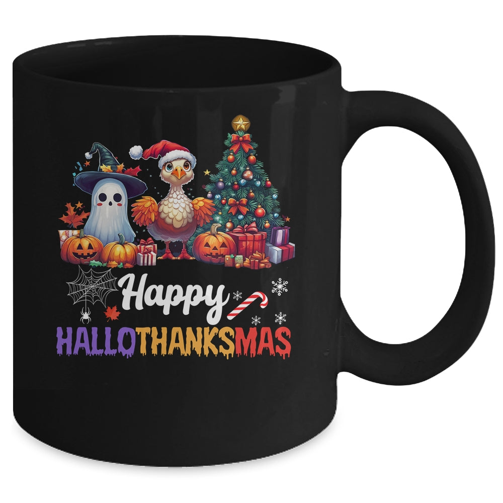 Retro Halloween Thanksgiving Christmas Happy HalloThanksMas Mug | siriusteestore