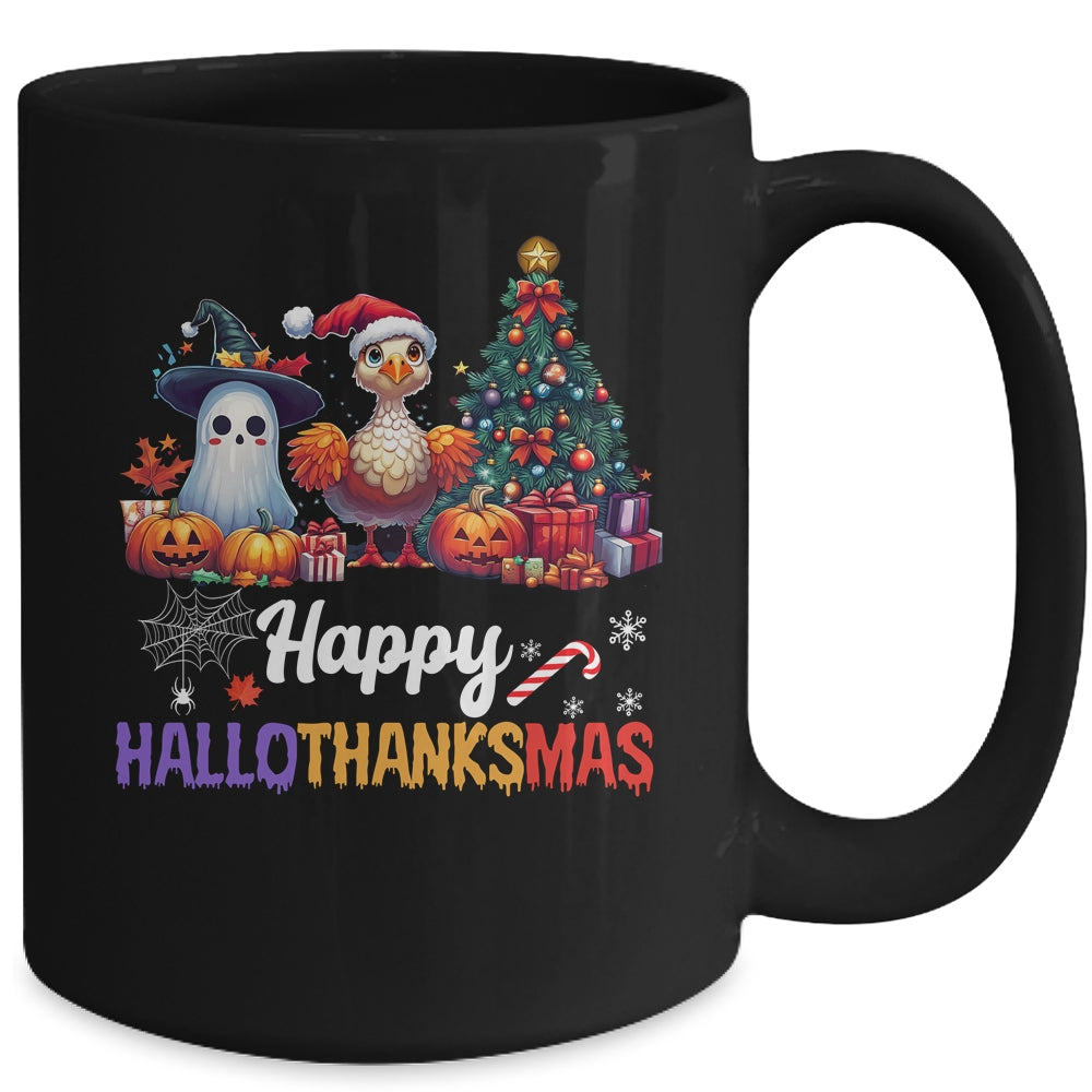Retro Halloween Thanksgiving Christmas Happy HalloThanksMas Mug | siriusteestore