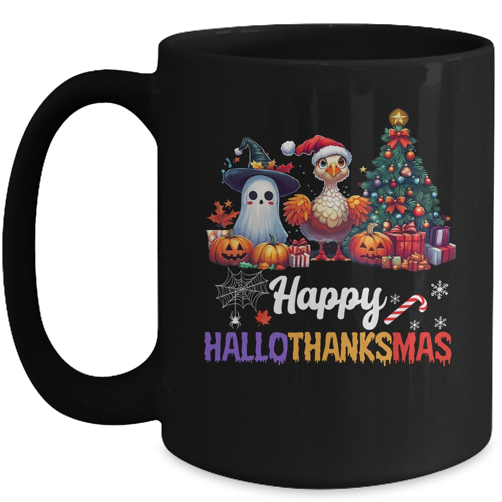 Retro Halloween Thanksgiving Christmas Happy HalloThanksMas Mug | siriusteestore