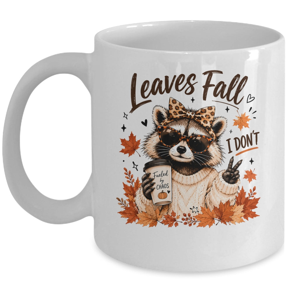 Retro Leaves Fall I Don't Funny Raccoon Autumn Pumpkin Spice Mug | siriusteestore