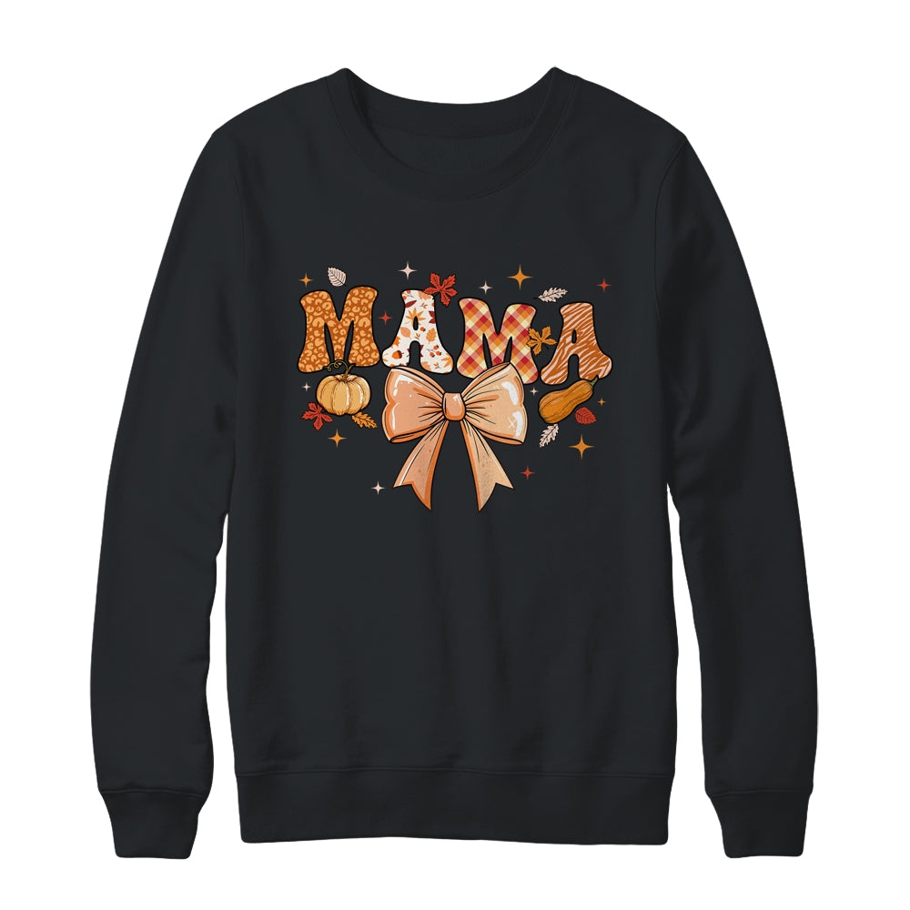 Retro Mama Coquette Bows Leopard Mom Fall Thanksgiving Women Shirt & Sweatshirt | siriusteestore