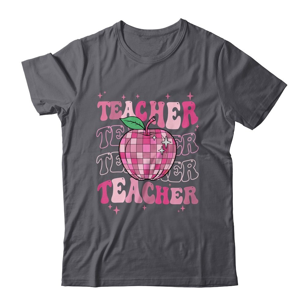 Retro Pink Disco Ball Apple Teacher Colorful Back To School Shirt & Hoodie | siriusteestore