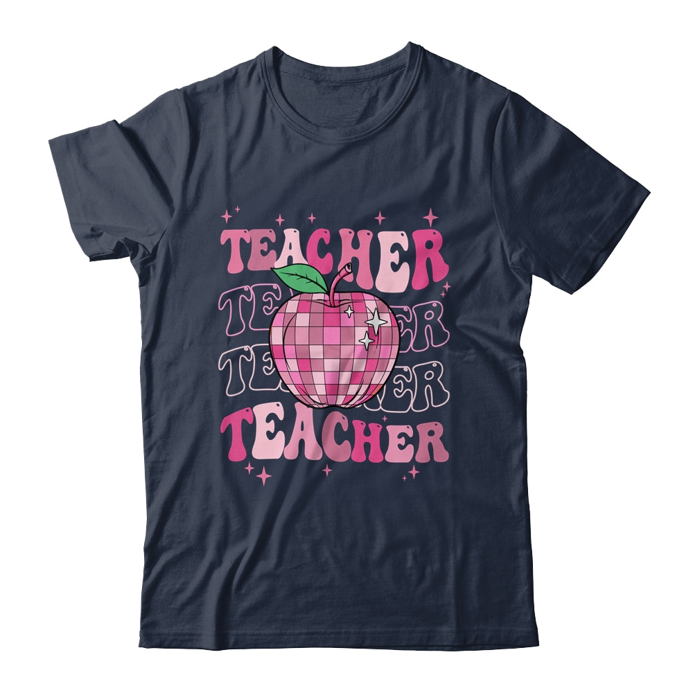 Retro Pink Disco Ball Apple Teacher Colorful Back To School Shirt & Hoodie | siriusteestore