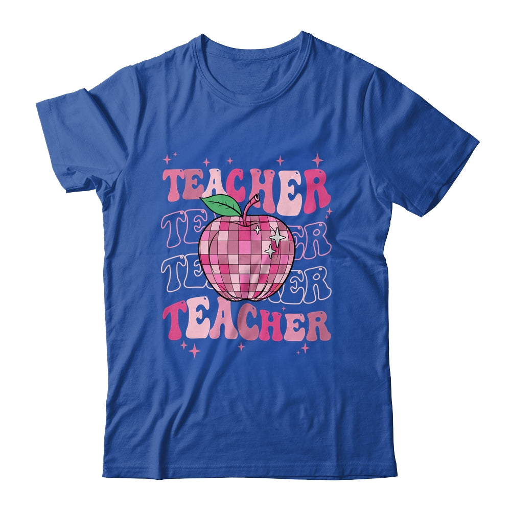 Retro Pink Disco Ball Apple Teacher Colorful Back To School Shirt & Hoodie | siriusteestore