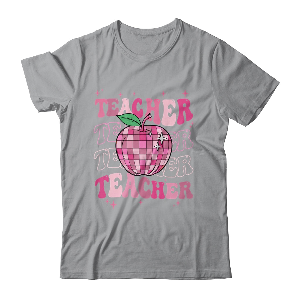 Retro Pink Disco Ball Apple Teacher Colorful Back To School Shirt & Hoodie | siriusteestore