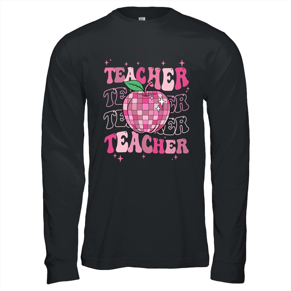 Retro Pink Disco Ball Apple Teacher Colorful Back To School Shirt & Hoodie | siriusteestore