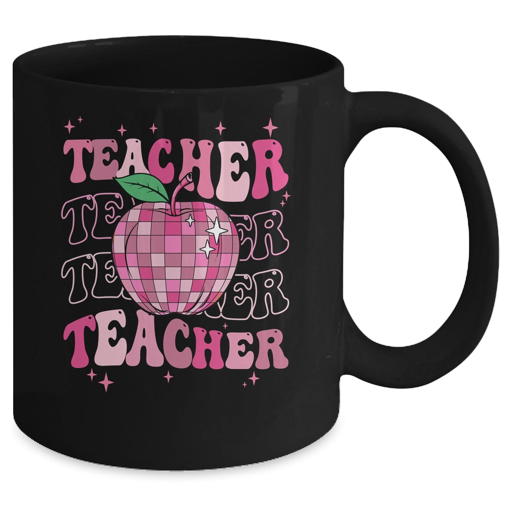 Retro Pink Disco Ball Apple Teacher Colorful Back To School Mug | siriusteestore