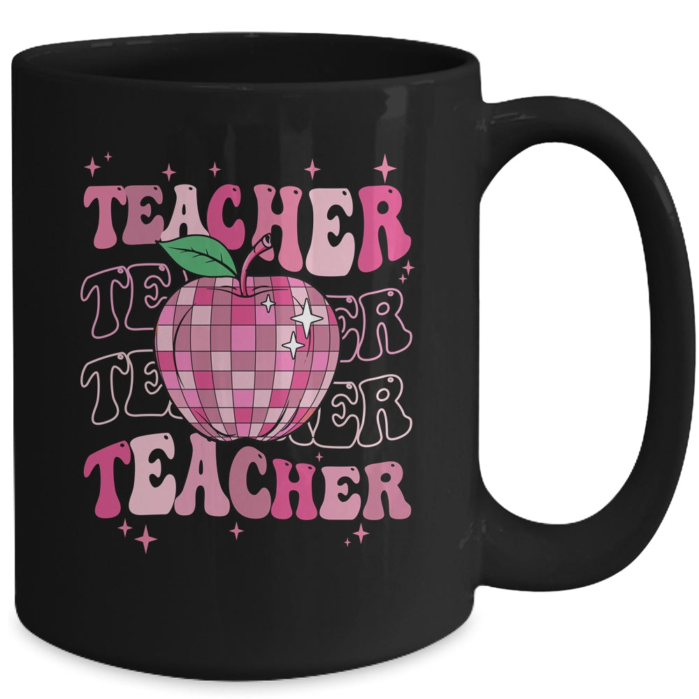 Retro Pink Disco Ball Apple Teacher Colorful Back To School Mug | siriusteestore