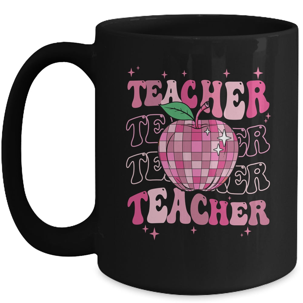 Retro Pink Disco Ball Apple Teacher Colorful Back To School Mug | siriusteestore