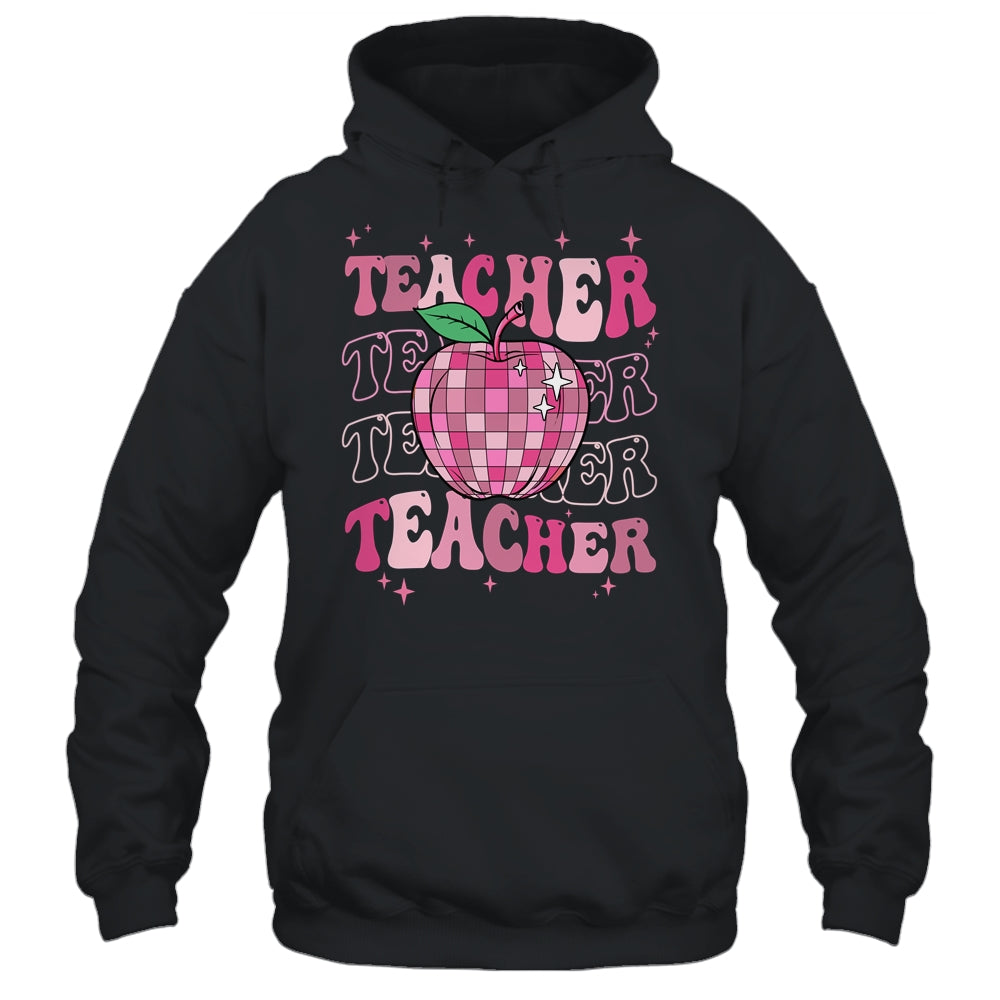 Retro Pink Disco Ball Apple Teacher Colorful Back To School Shirt & Hoodie | siriusteestore