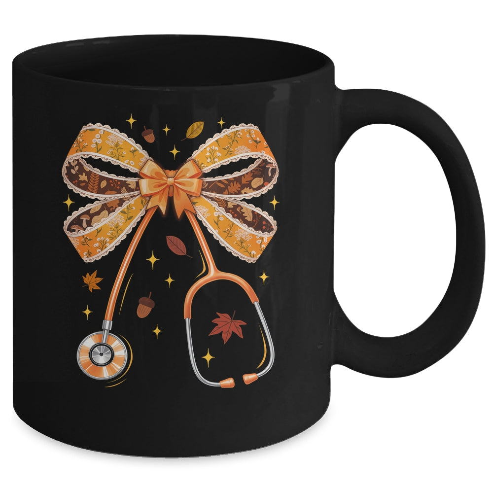Retro Pumpkin Nurse Life Stethoscope Fall Autumn Coquette Bow Nurse Mug | siriusteestore