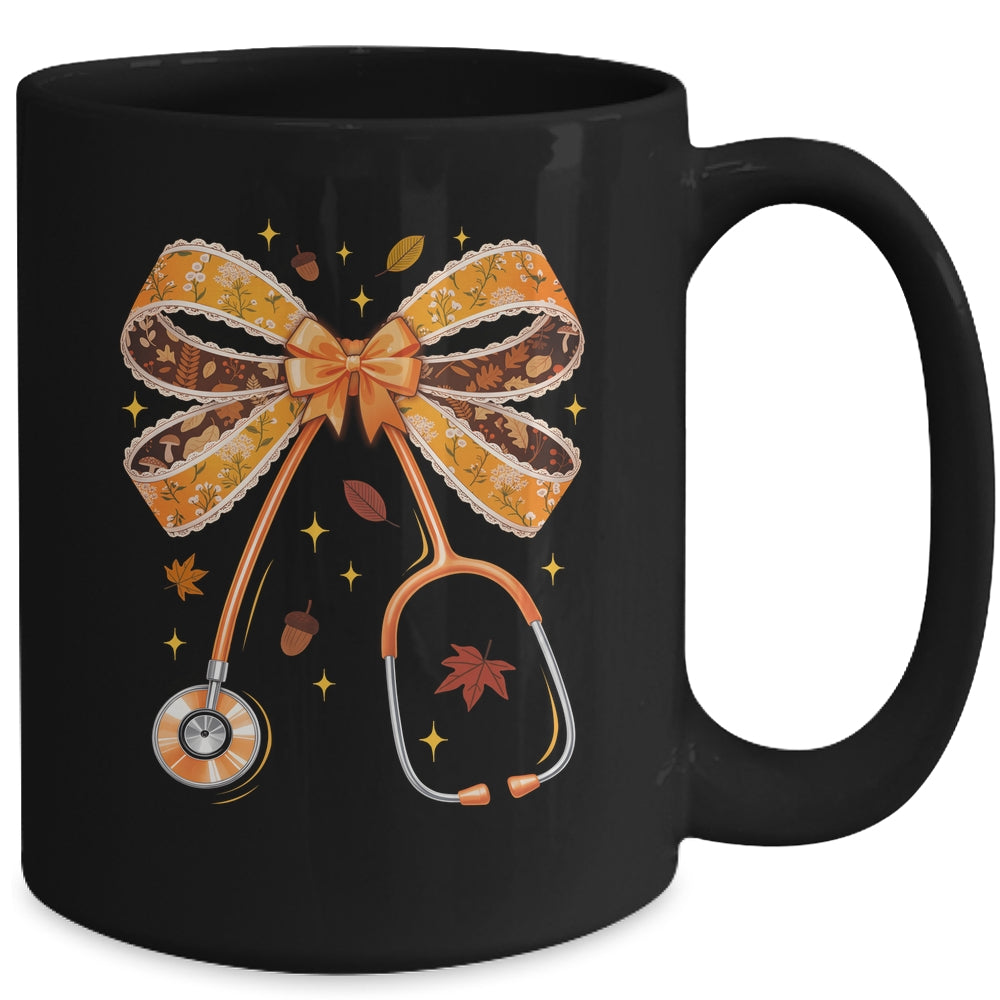 Retro Pumpkin Nurse Life Stethoscope Fall Autumn Coquette Bow Nurse Mug | siriusteestore