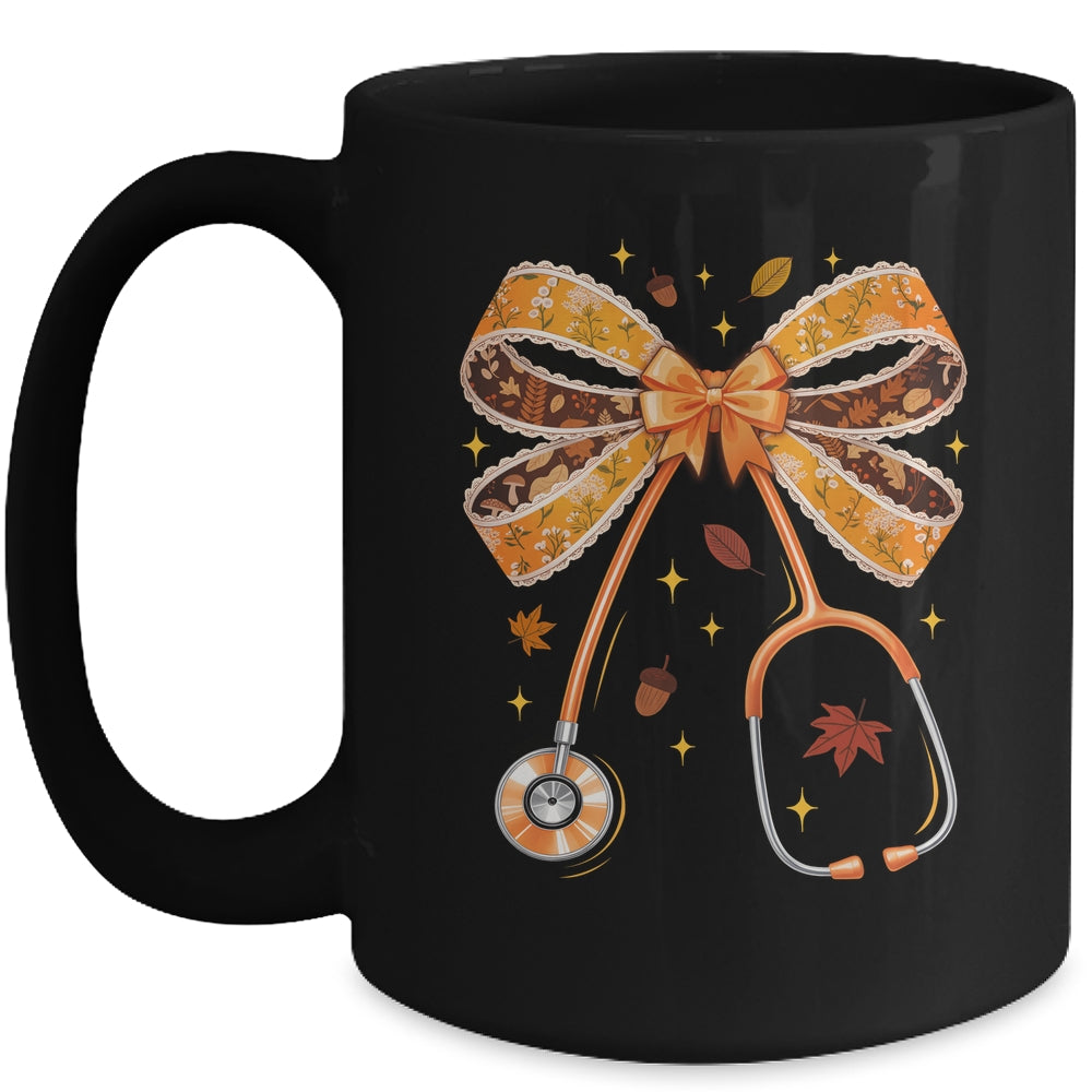 Retro Pumpkin Nurse Life Stethoscope Fall Autumn Coquette Bow Nurse Mug | siriusteestore
