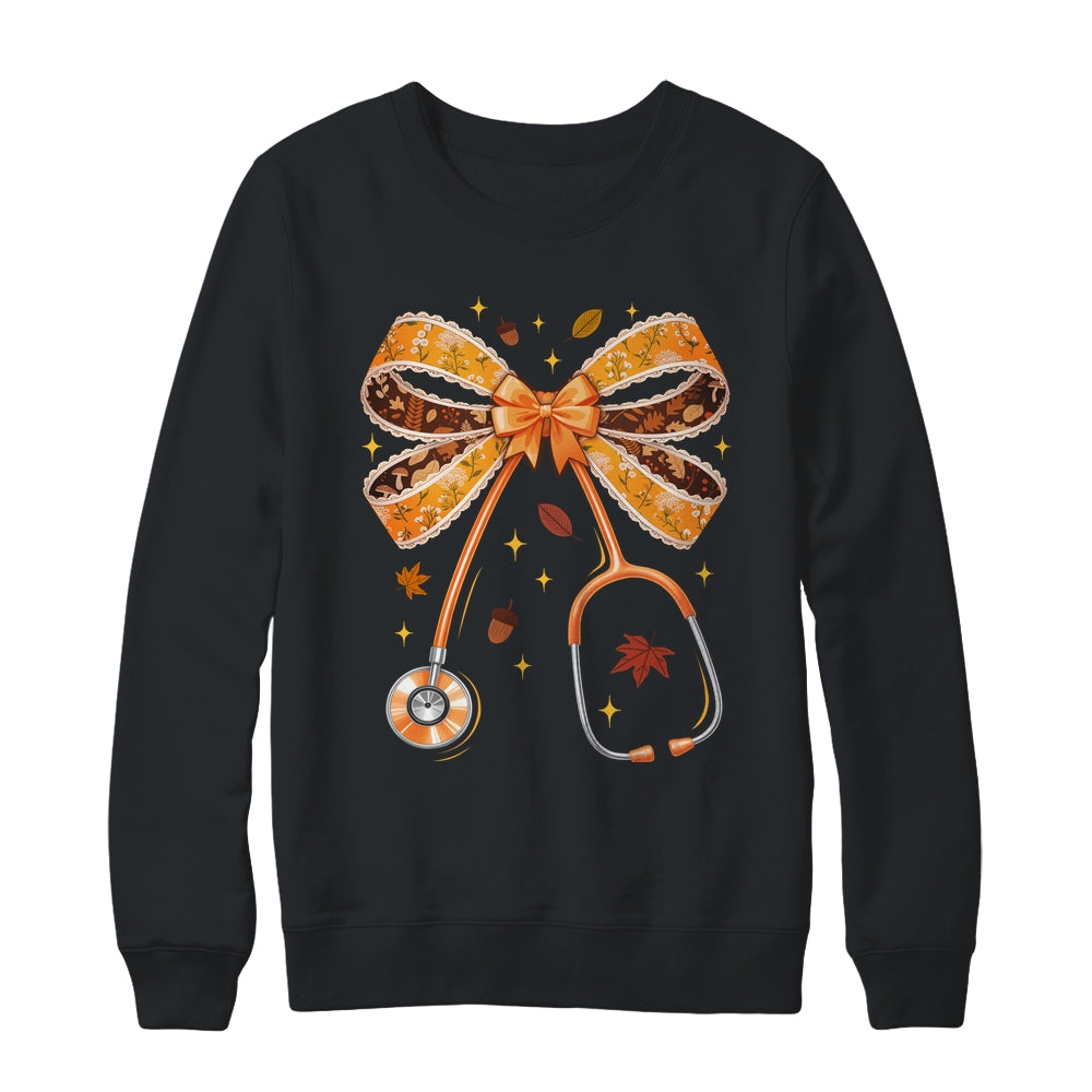 Retro Pumpkin Nurse Life Stethoscope Fall Autumn Coquette Bow Nurse Shirt & Sweatshirt | siriusteestore
