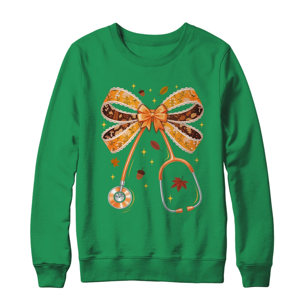 Retro Pumpkin Nurse Life Stethoscope Fall Autumn Coquette Bow Nurse Shirt & Sweatshirt | siriusteestore