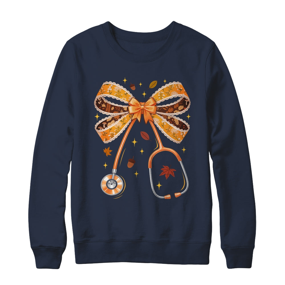 Retro Pumpkin Nurse Life Stethoscope Fall Autumn Coquette Bow Nurse Shirt & Sweatshirt | siriusteestore