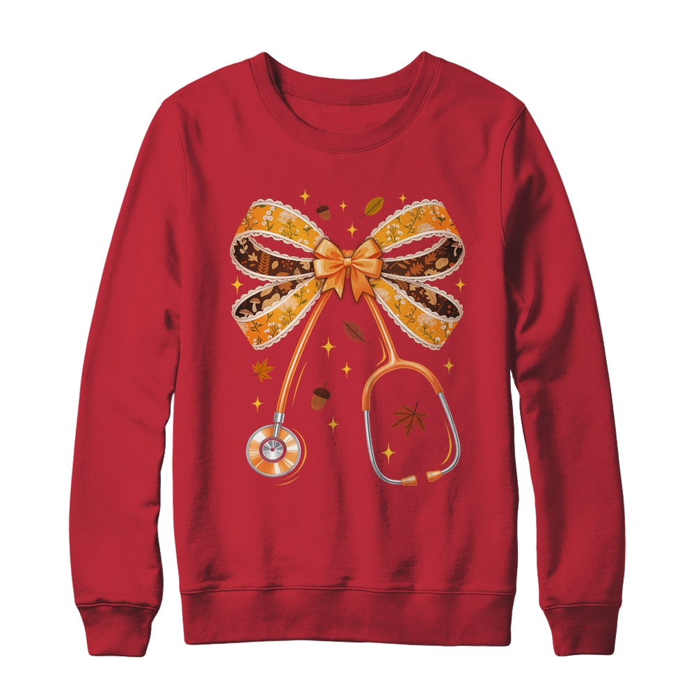 Retro Pumpkin Nurse Life Stethoscope Fall Autumn Coquette Bow Nurse Shirt & Sweatshirt | siriusteestore