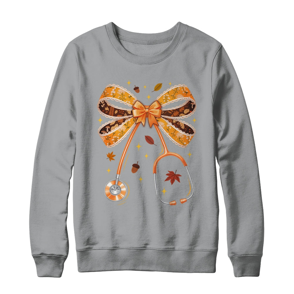 Retro Pumpkin Nurse Life Stethoscope Fall Autumn Coquette Bow Nurse Shirt & Sweatshirt | siriusteestore