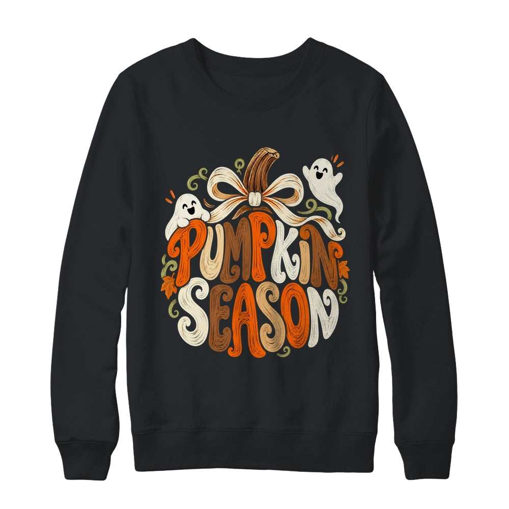 Retro Pumpkin Season Pumpkin Spice Coquette Bow Fall Autumn Shirt & Sweatshirt | siriusteestore