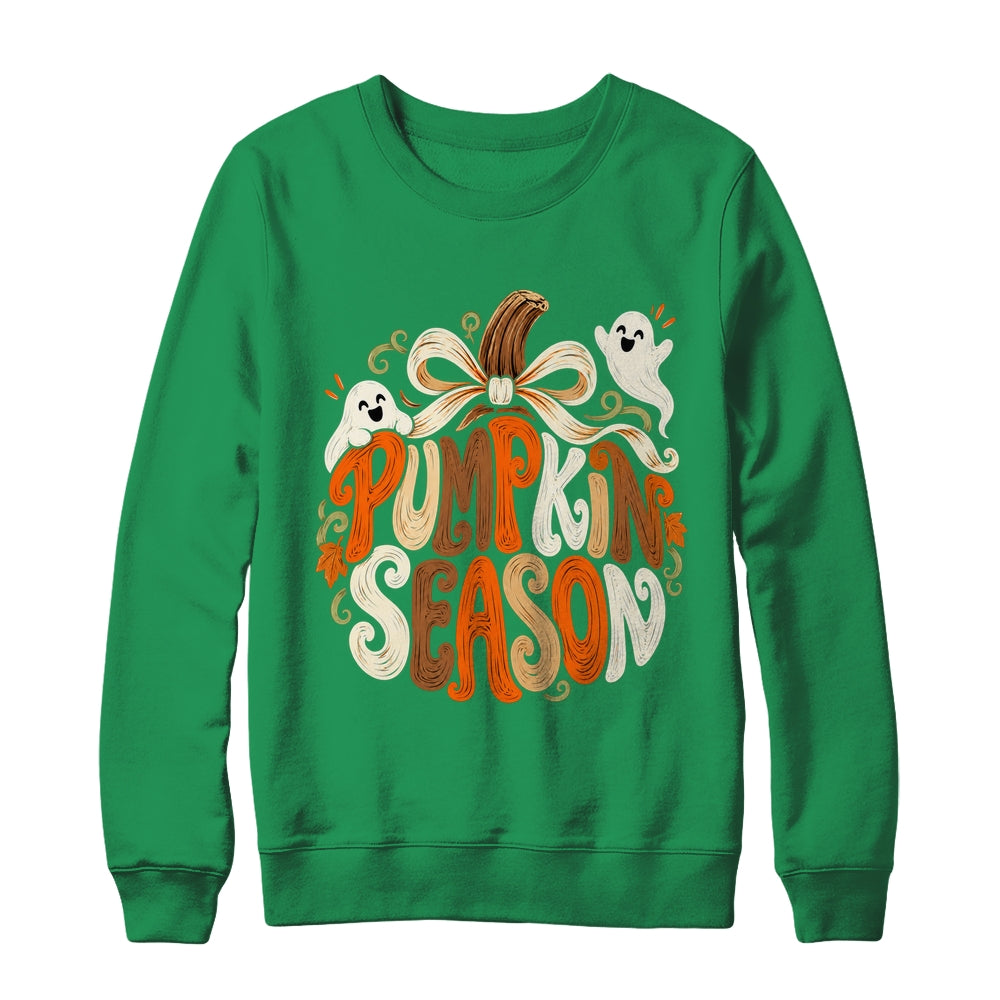 Retro Pumpkin Season Pumpkin Spice Coquette Bow Fall Autumn Shirt & Sweatshirt | siriusteestore