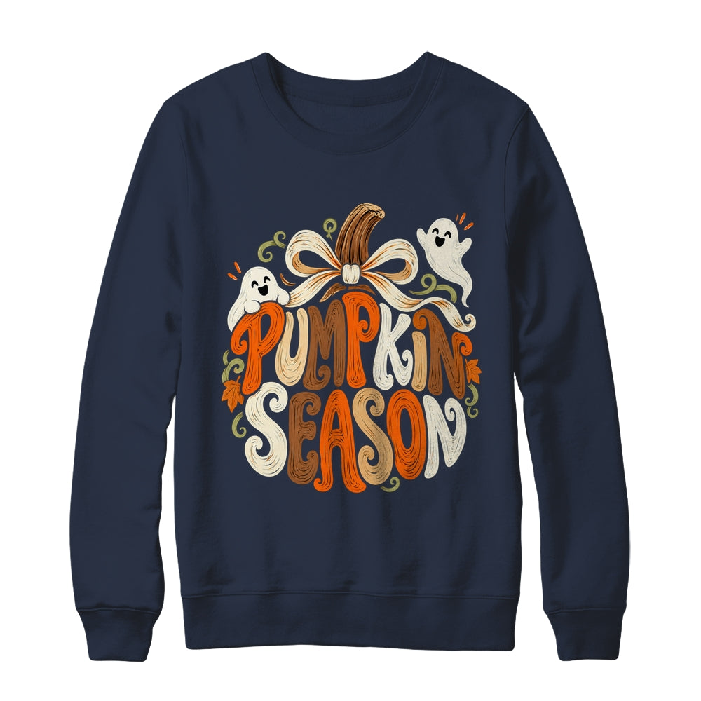Retro Pumpkin Season Pumpkin Spice Coquette Bow Fall Autumn Shirt & Sweatshirt | siriusteestore
