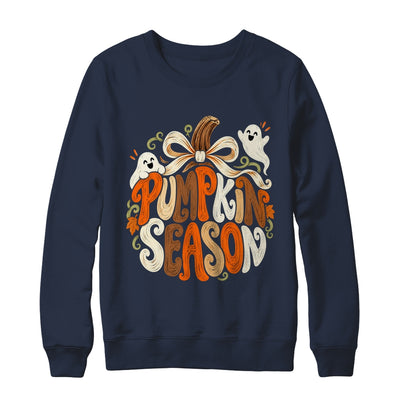 Retro Pumpkin Season Pumpkin Spice Coquette Bow Fall Autumn Shirt & Sweatshirt | siriusteestore
