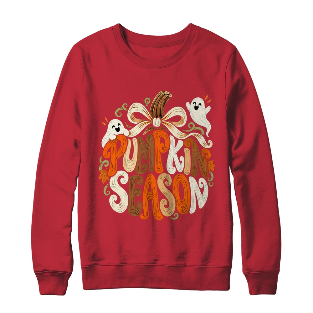 Retro Pumpkin Season Pumpkin Spice Coquette Bow Fall Autumn Shirt & Sweatshirt | siriusteestore
