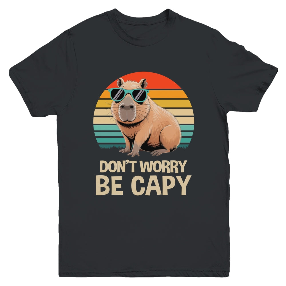Retro Rodent Funny Capybara Don't Be Worry Be Capy Youth Shirt | siriusteestore
