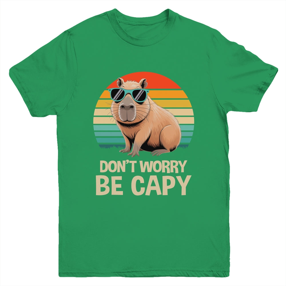 Retro Rodent Funny Capybara Don't Be Worry Be Capy Youth Shirt | siriusteestore