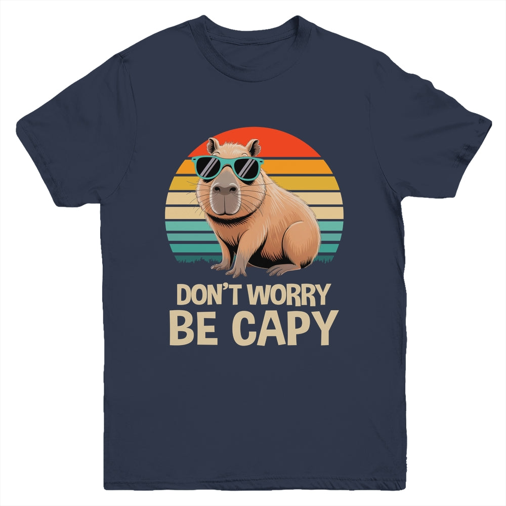 Retro Rodent Funny Capybara Don't Be Worry Be Capy Youth Shirt | siriusteestore