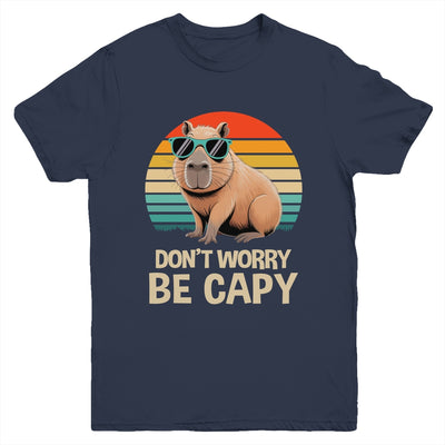 Retro Rodent Funny Capybara Don't Be Worry Be Capy Youth Shirt | siriusteestore