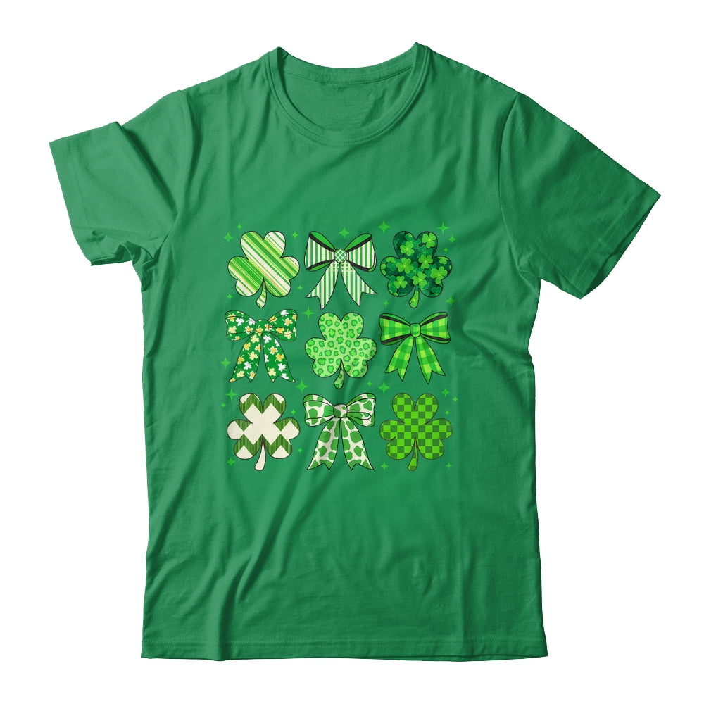 Retro St.Patricks Day Lucky Shamrock Coquette Bow Girl Women Shirt & Hoodie | siriusteestore