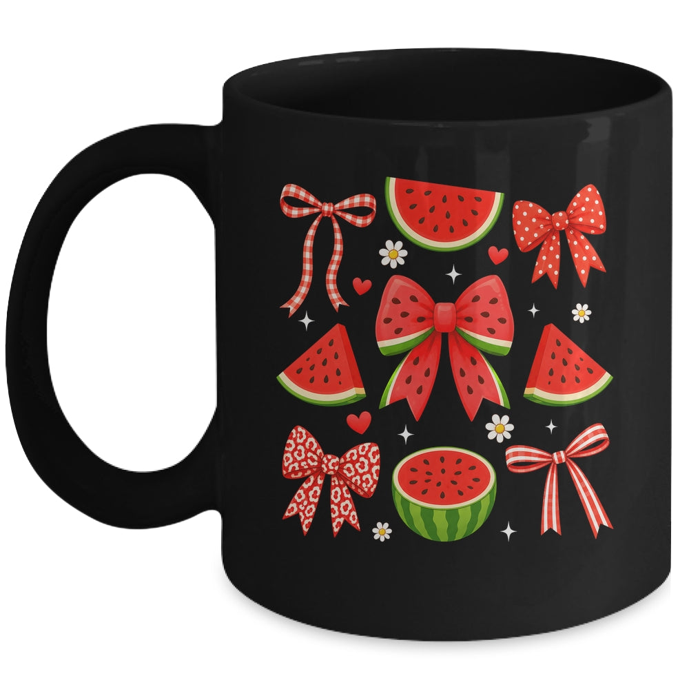 Retro Summer Vibes Coquette Bow Summer Watermelon Vacation Mug | siriusteestore