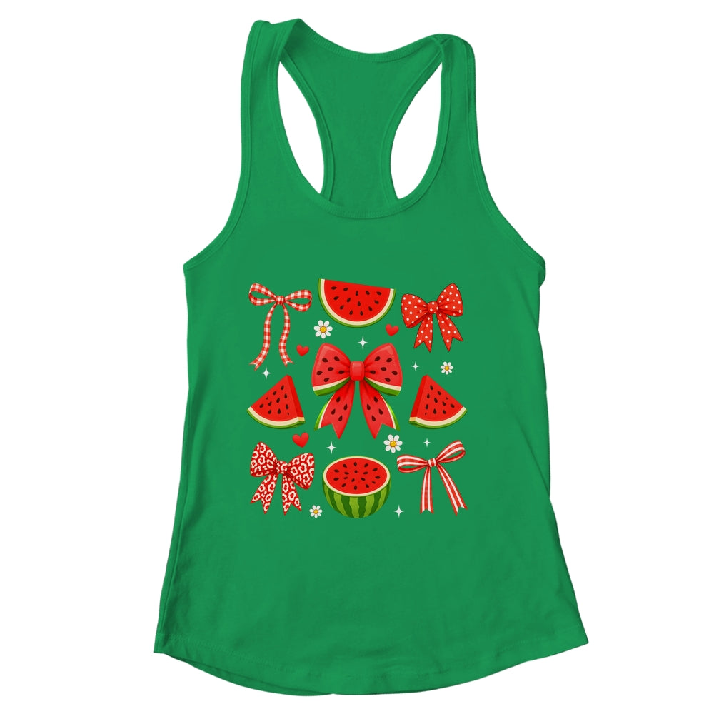 Retro Summer Vibes Coquette Bow Summer Watermelon Vacation Shirt & Tank Top | siriusteestore