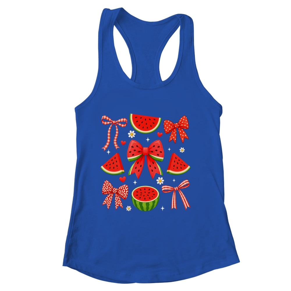 Retro Summer Vibes Coquette Bow Summer Watermelon Vacation Shirt & Tank Top | siriusteestore