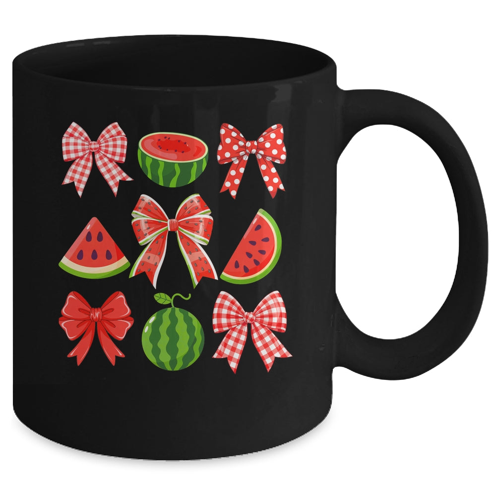 Retro Summer Vibes Coquette Bow Watermelon Summer Vacation Mug | siriusteestore