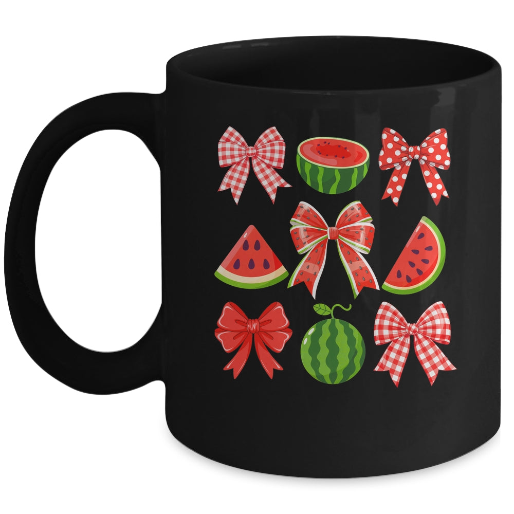 Retro Summer Vibes Coquette Bow Watermelon Summer Vacation Mug | siriusteestore