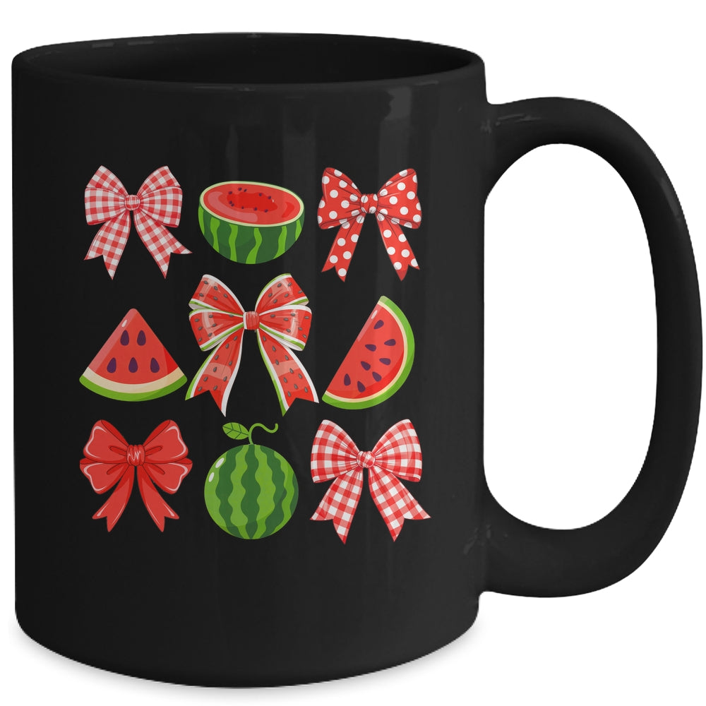 Retro Summer Vibes Coquette Bow Watermelon Summer Vacation Mug | siriusteestore