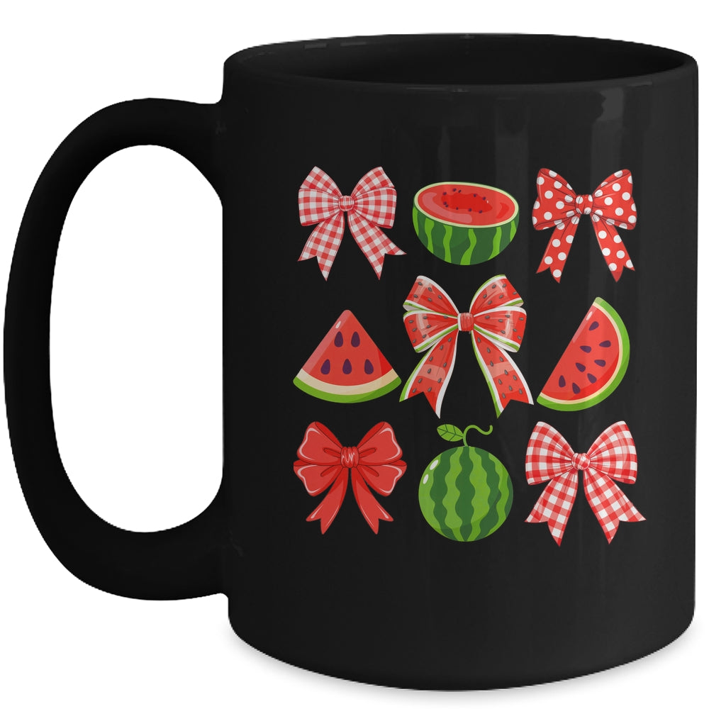 Retro Summer Vibes Coquette Bow Watermelon Summer Vacation Mug | siriusteestore