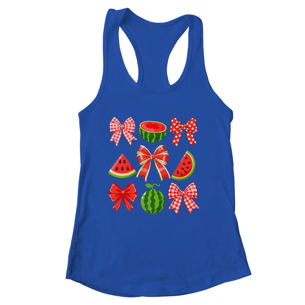 Retro Summer Vibes Coquette Bow Watermelon Summer Vacation Shirt & Tank Top | siriusteestore